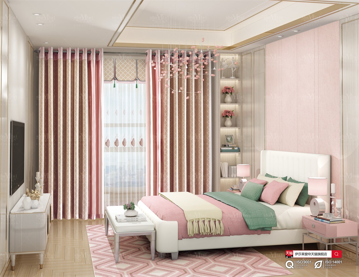 黄瓜成视频人APP-粉棕卧室遮光窗帘效果图